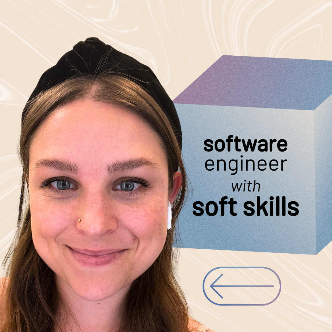 A headshot of Jamee next to the phrase software engineer with soft skills